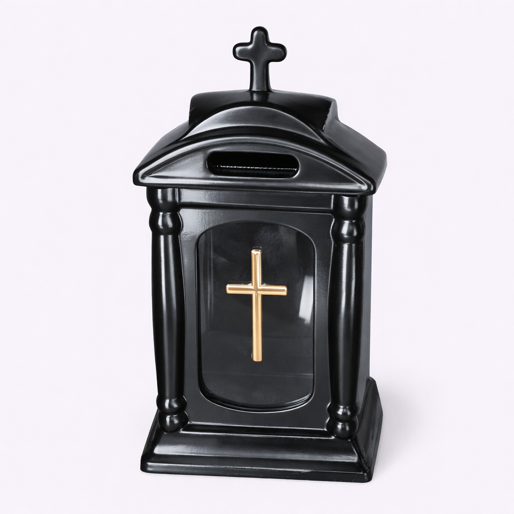 Keramikinis žibintas juodas su kryžiumi